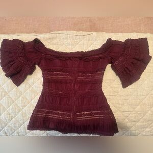 Cinq a Sept Deep Red Ruffled Blouse